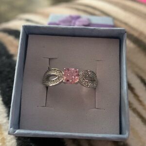 Princess Pink with CZ accent stones on Sterling Silver Ring
